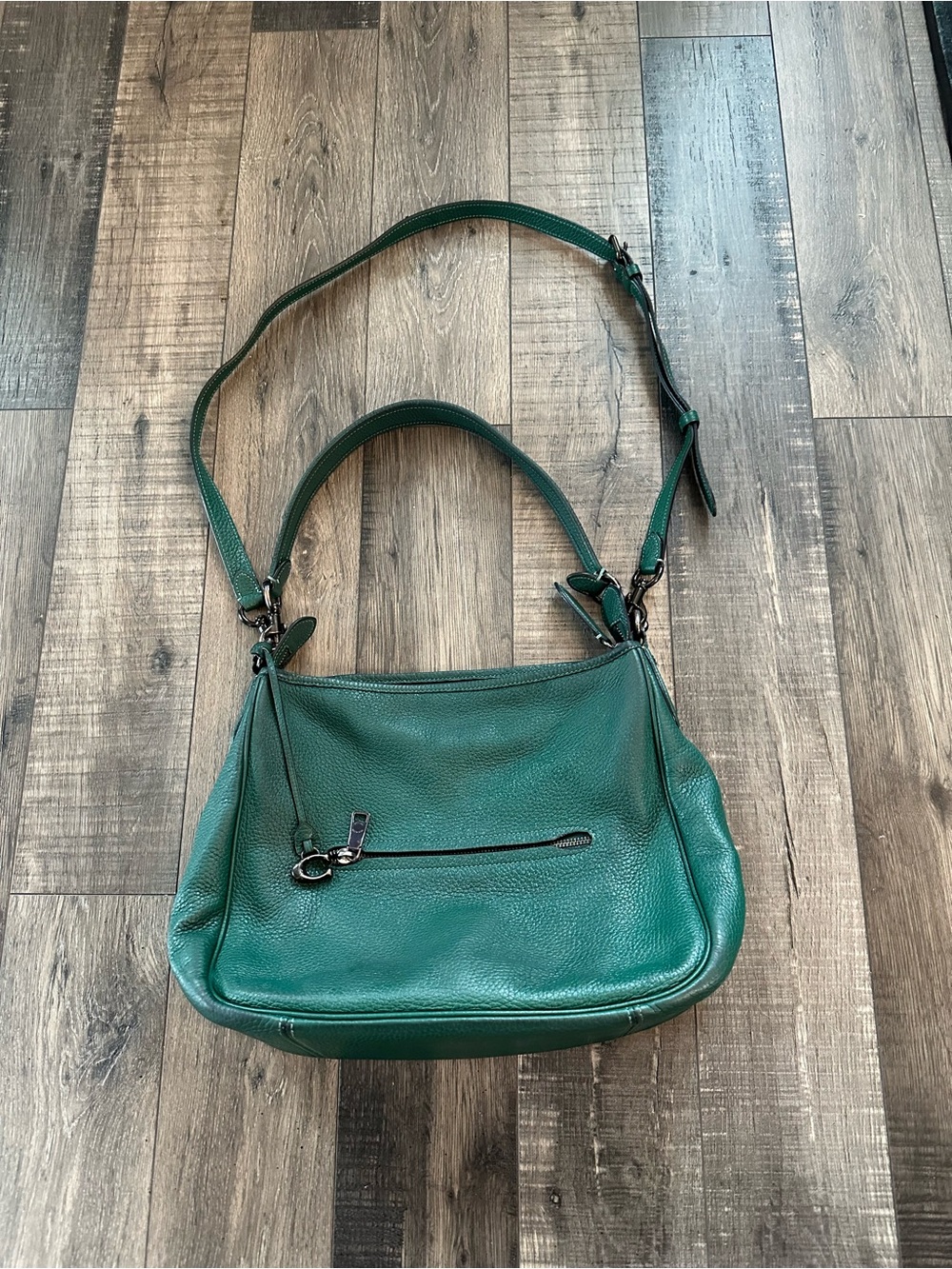 Coach Cary Shoulder Bag Green Pebble Leather